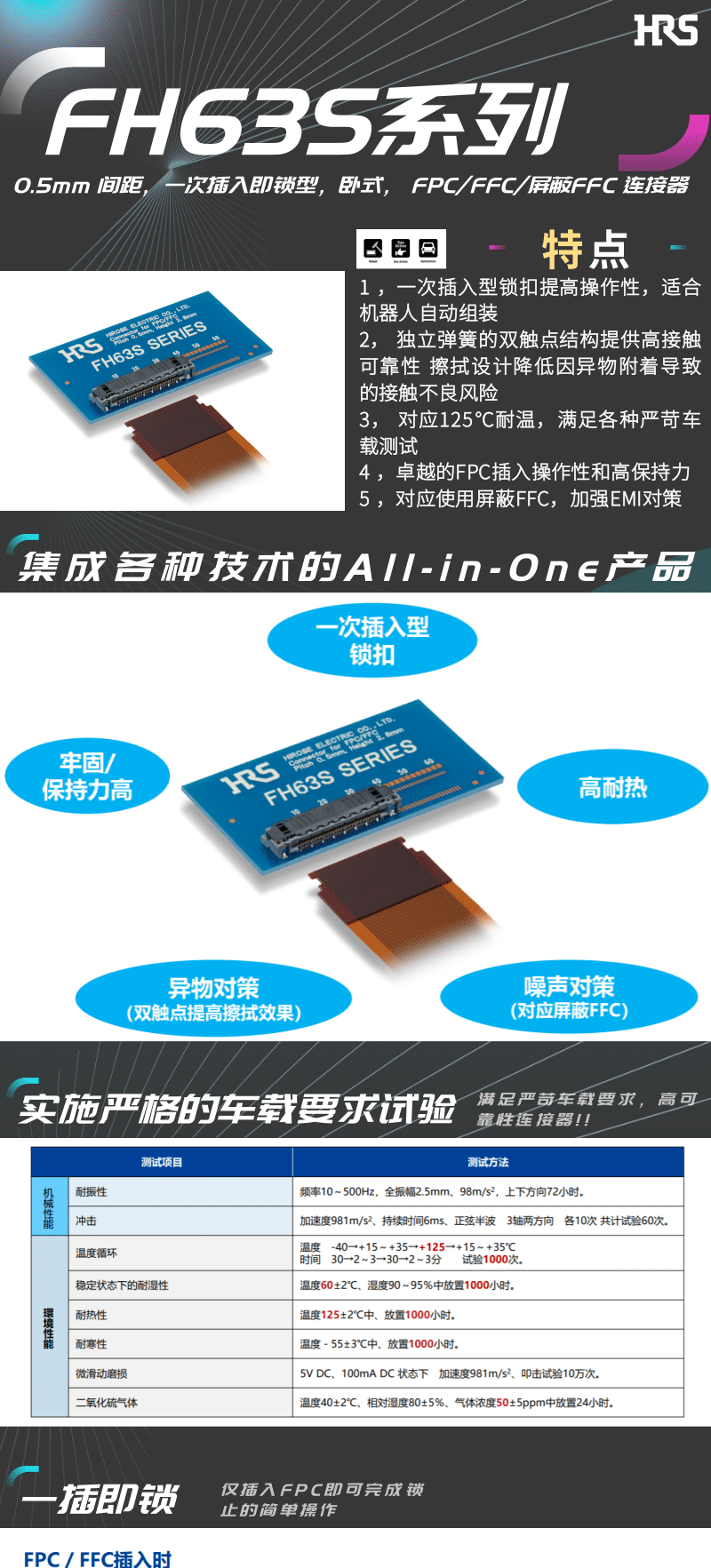 【產(chǎn)品推薦】一插即鎖，2觸點，支持125℃連接器-FH63S系列